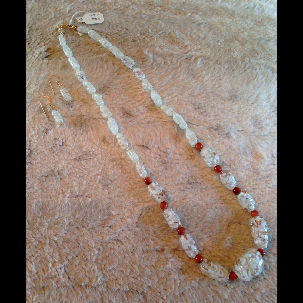 NEW genuine stone necklace and earring set.